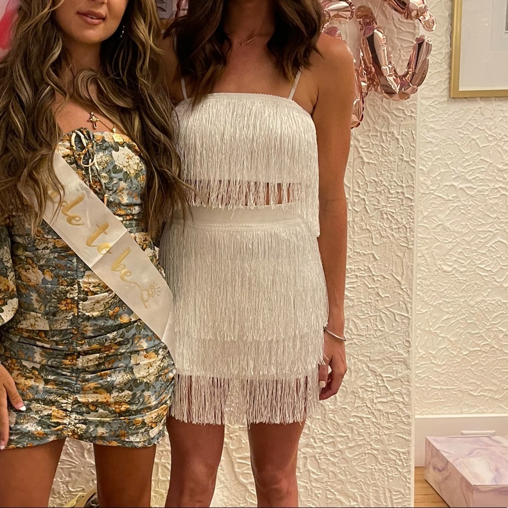 White two piece fringe dress